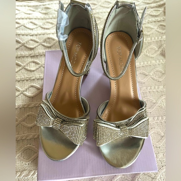 TOP Moda Shoes - NEW! Top Moda Hannah Crystal Bow Sandal Heel Women’s Size 6.5